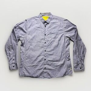 Descendant of Thieves Men's 2XL Blue Striped Button Up Shirt Long Sleeve Minimal